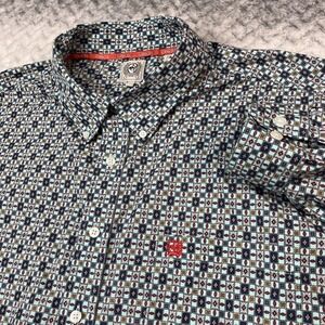 Cinch Shirt Mens 2XL Blue Geometric Chili's Tile Long Sleeve Button Western